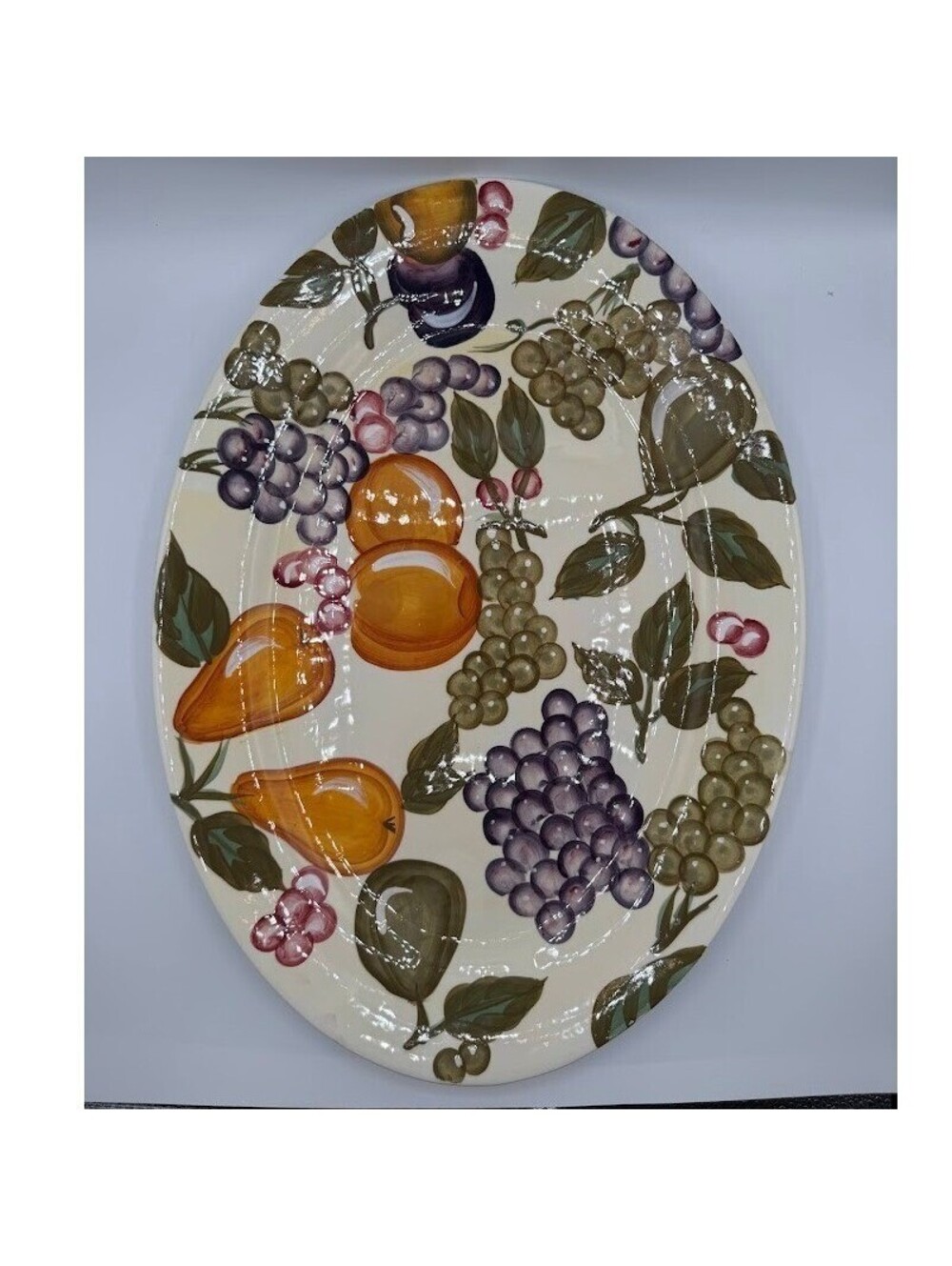 Vintage WCL Fruit Harvest Oval Serving Platter Hand Painted Grapes Pears Peaches